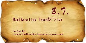 Balkovits Terézia névjegykártya